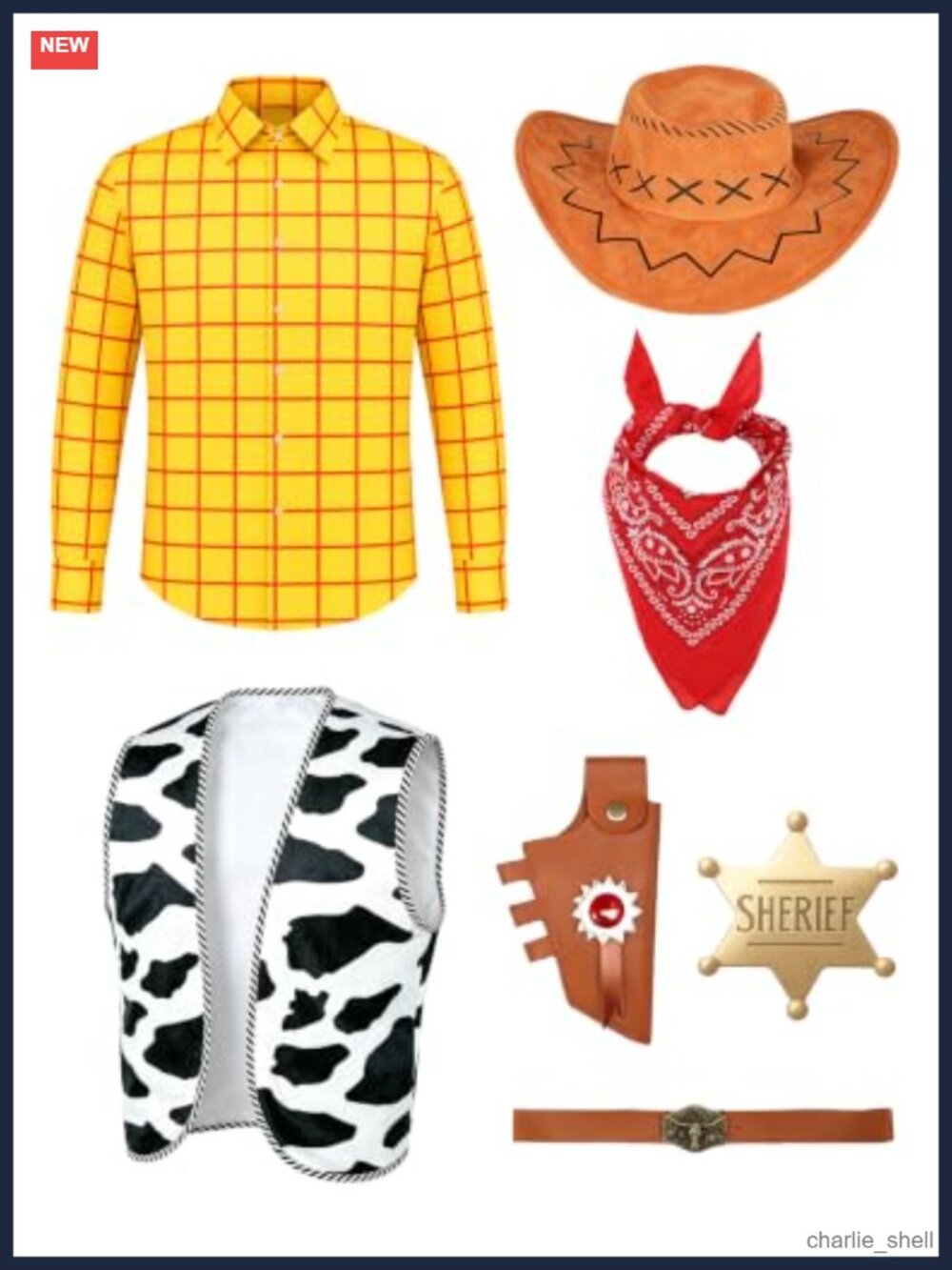 Men's Cowboy Costume 7Pc Western Sheriff Outfit Halloween Party Faux Leather